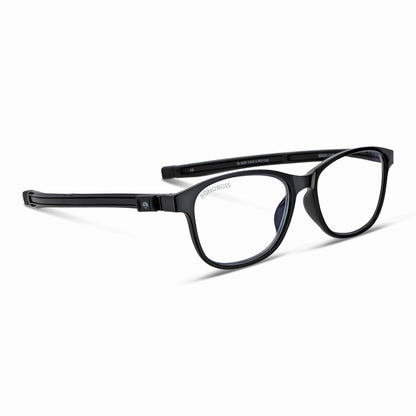 Slack Black vista angulada de lentes de lectura con colgante incorporado que cuelgan del cuello para hombre de cara redonda grande