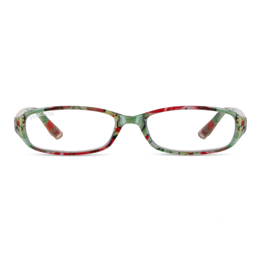 Darwin Watermelon vista frontal de anteojos de lectura rectangular redondos para mujer y hombre con marco armazon de plastico reciclado y colores distintos con filtro de luz azul para las pantallas