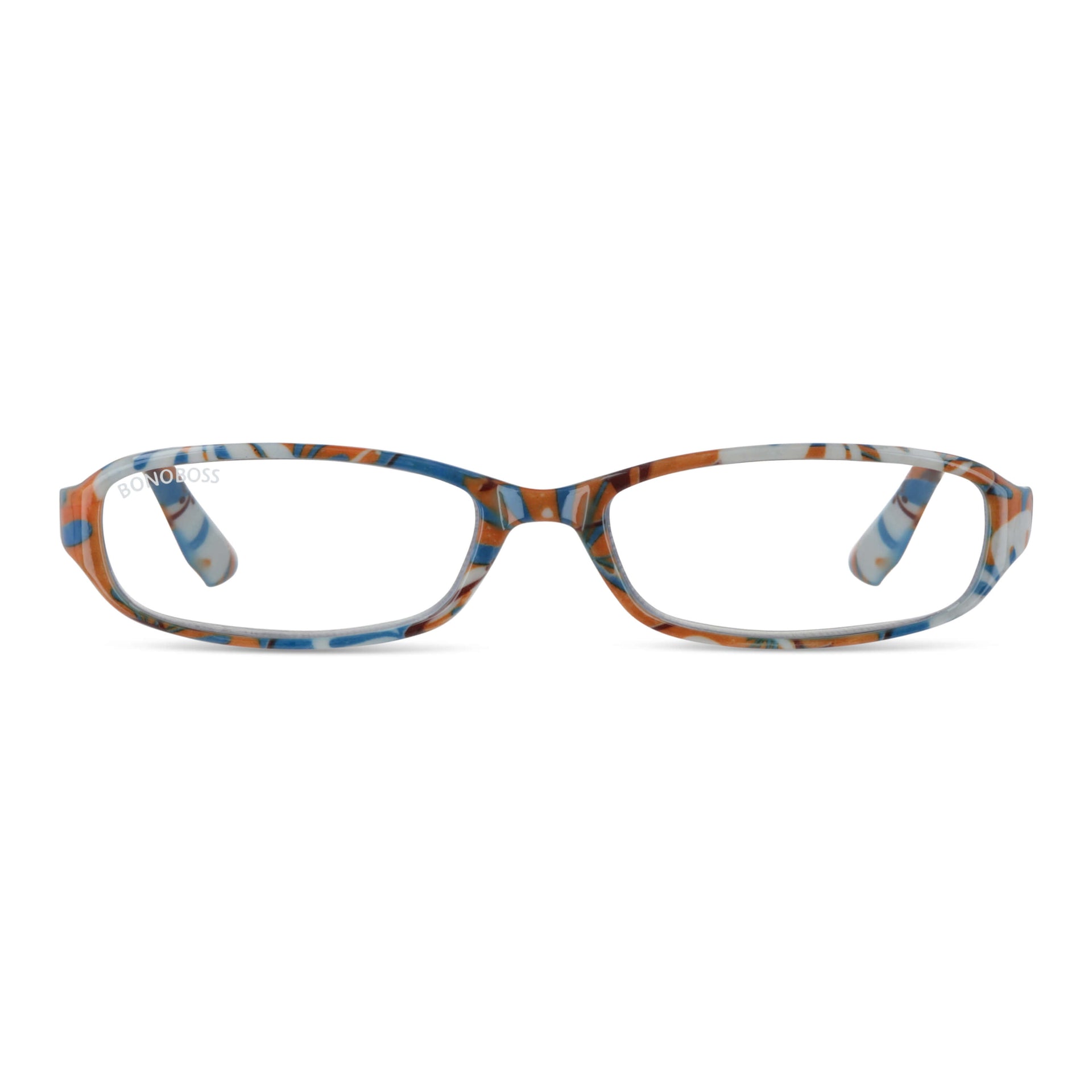 Darwin Floral vista frontal de anteojos de lectura rectangular redondos para mujer y hombre con marco armazon de plastico reciclado y colores distintos con filtro de luz azul para las pantallas