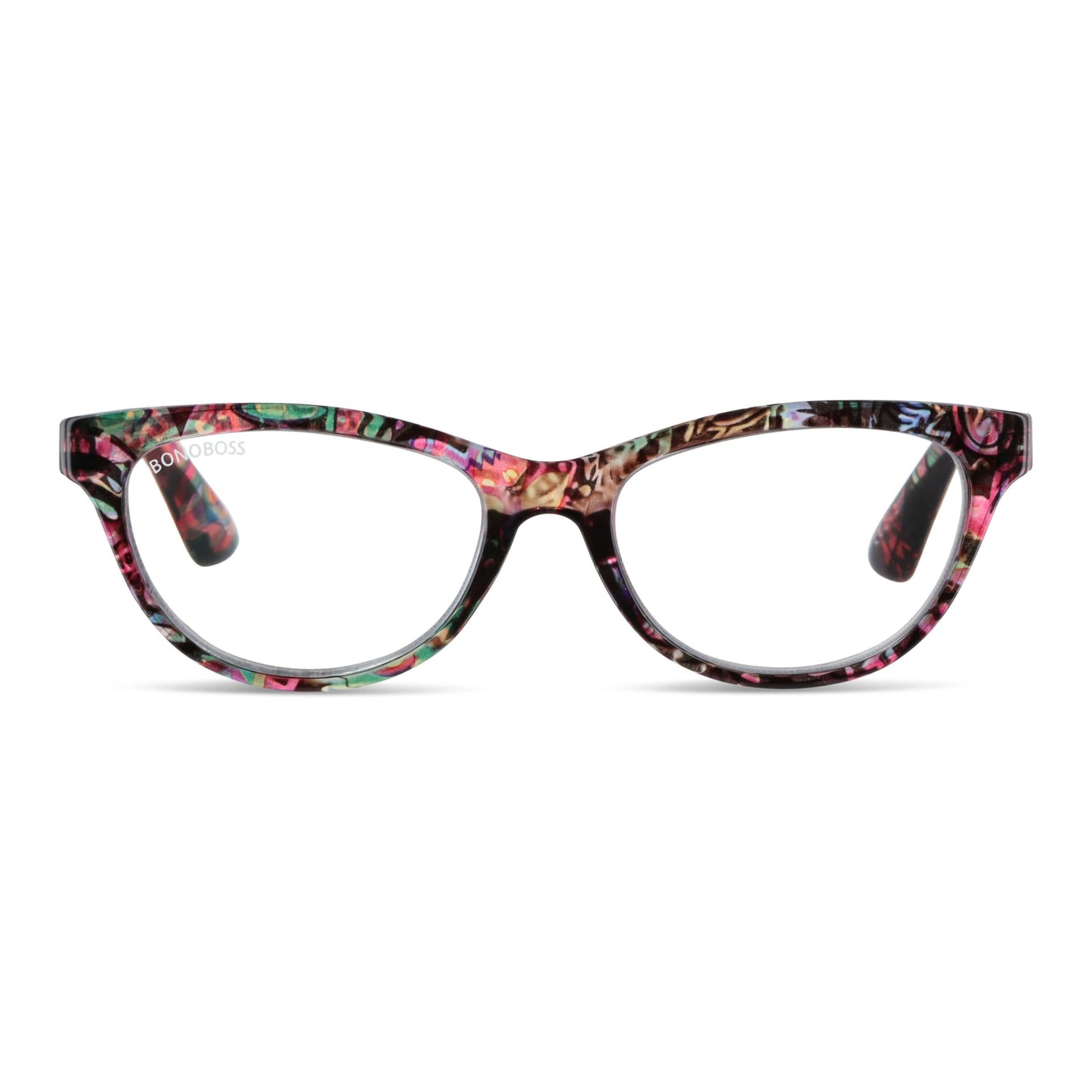 Alice Floral vista frontal de lentes de lectura agatados para mujer de cara redonda grande
