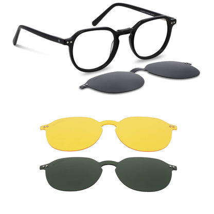 Hombre usando Canarias lentes ópticos y de sol magnéticos negro estilo lifestyle #color_negro