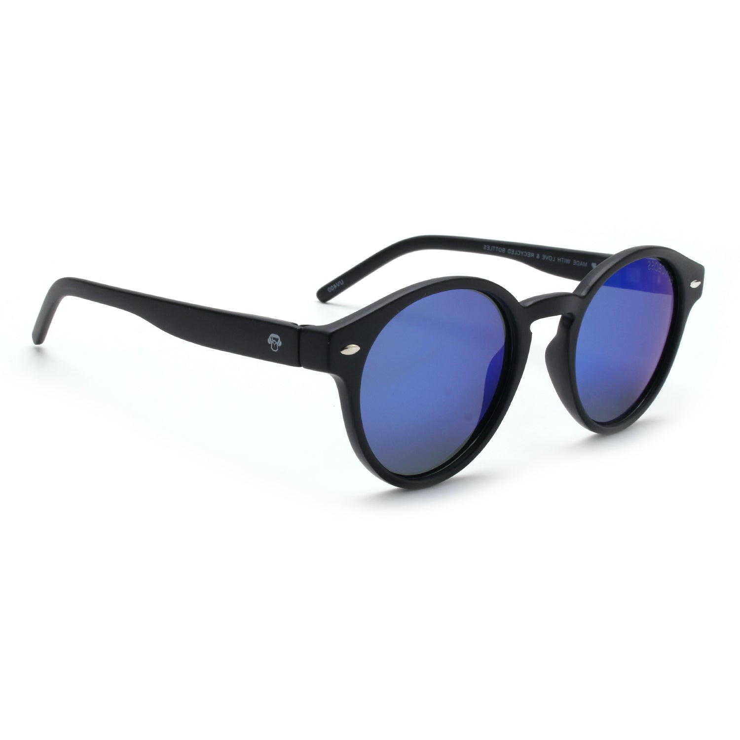anteojos de sol polarizados plastico reciclado redondos para mujer y hombre color negro critsal azul #color_espejado-azul