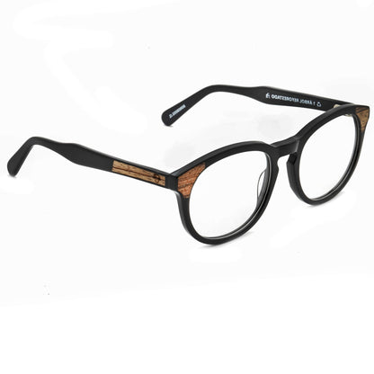 marcos ópticos armazones sustentables redondos de acetato con madera natural chiloe 0084 negro angular mayorista de optica regalos corporativos ecologicos hombre de cara ovalada#color_negro