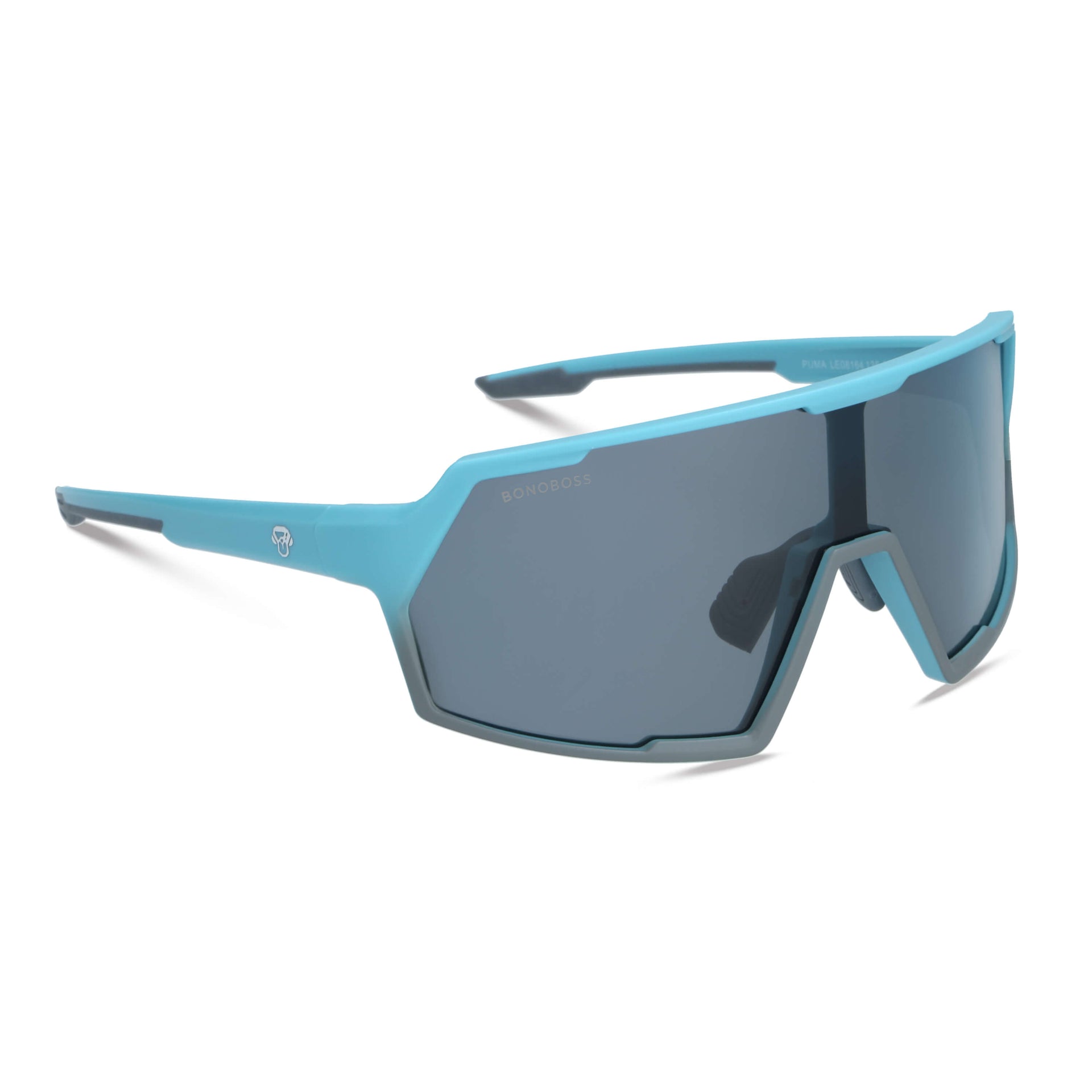 gafas lentes anteojos de sol espejados deportivos grandes para hacer deporte o andar en bicicleta de color verde con blanco con lentes espejadas de color azul  vista lateral #color_negro