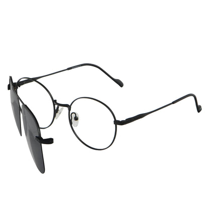 Modelo masculino con Round Clip Sol lentes con imán negro #color_negro