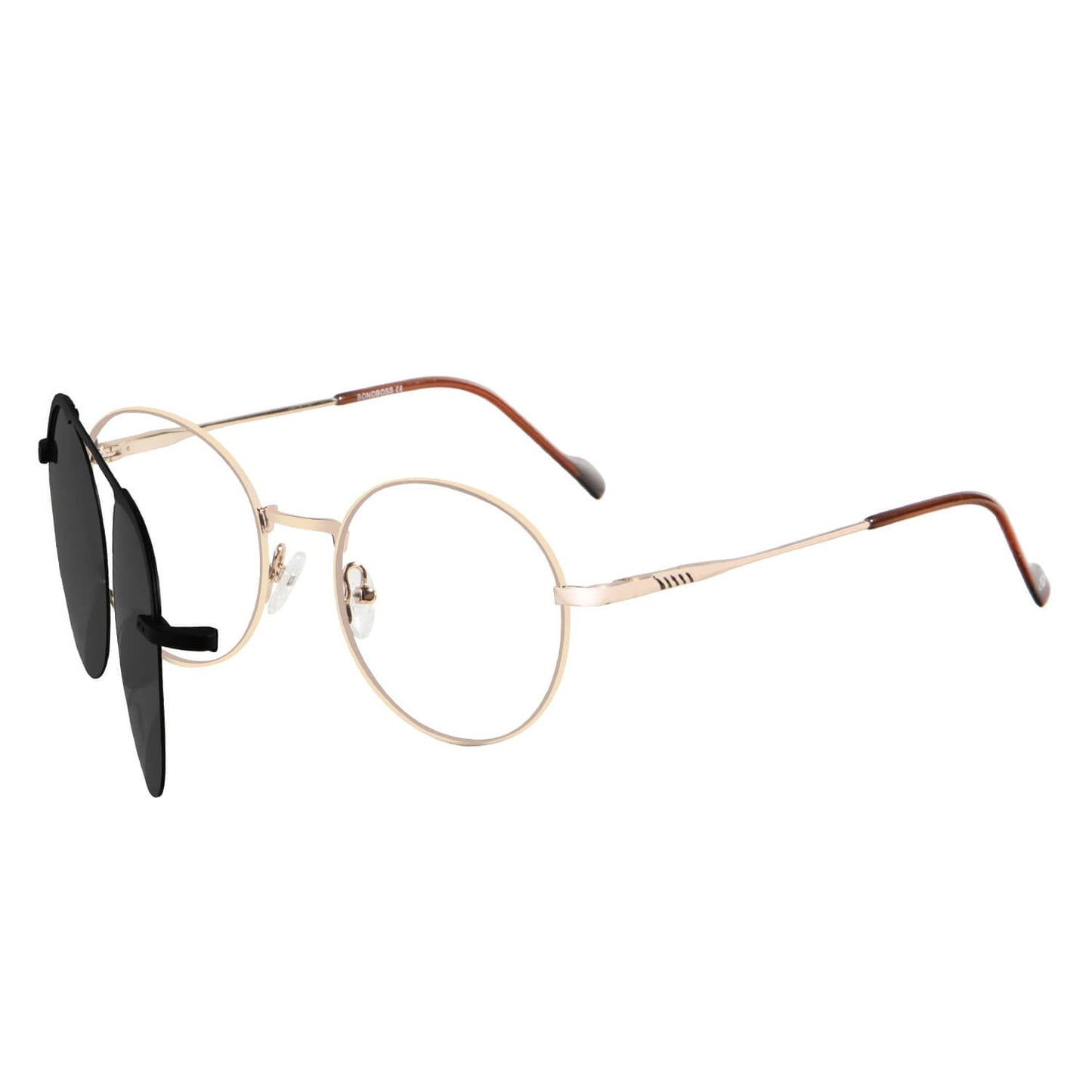 Hombre real usando Round Clip Sol lentes clip on gold #color_dorado