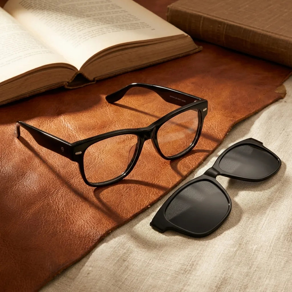 Bonoboss Acacia Clip Sol Negro - detalle armazon clip-on still life close-up #editorial_armazon #color_negro