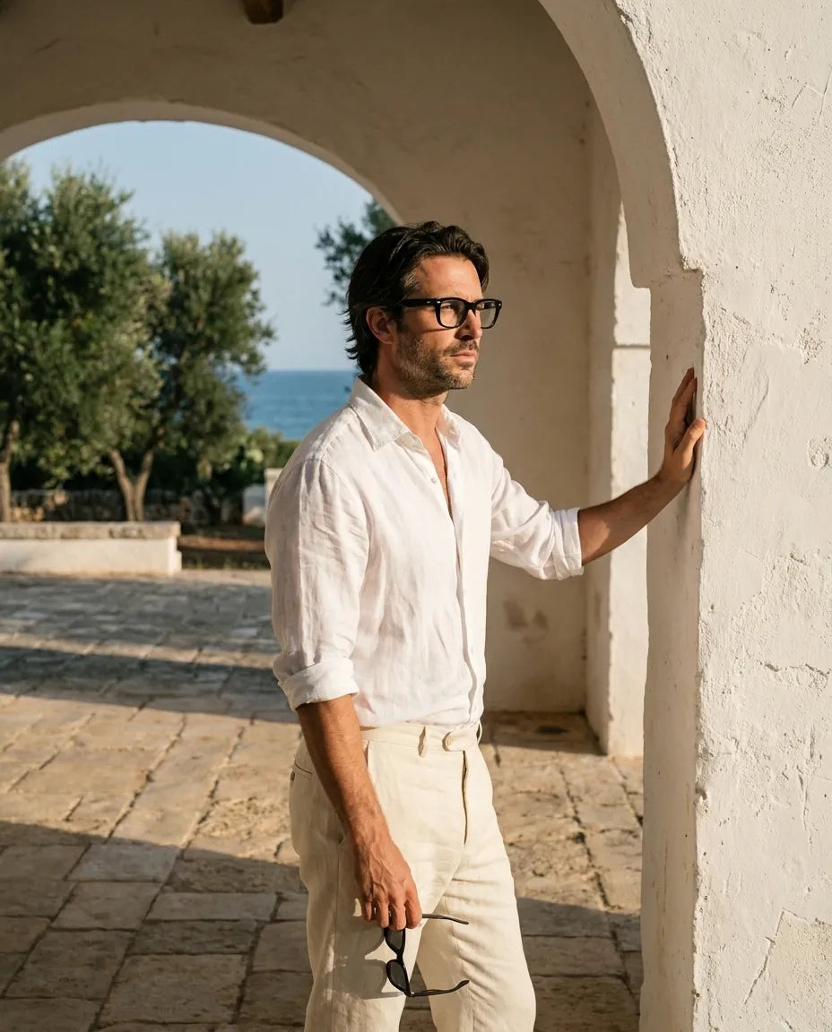 Bonoboss Acacia Clip Sol Negro - modelo hombre arcada mediterranea estuco golden hour #editorial_lifestyle3 #color_negro