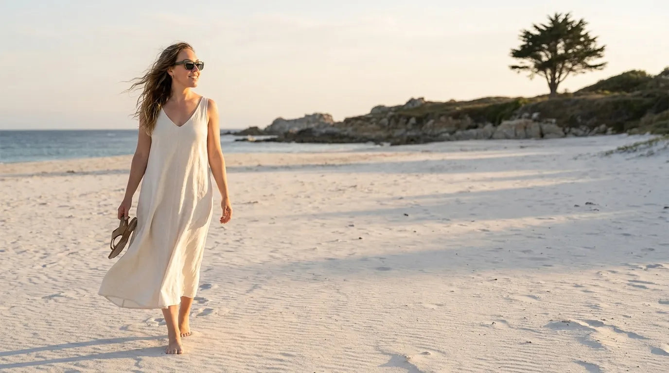 Bonoboss Acacia Clip Sol Verde - modelo playa atardecer caminata golden hour #editorial_lifestyle1 #color_verde