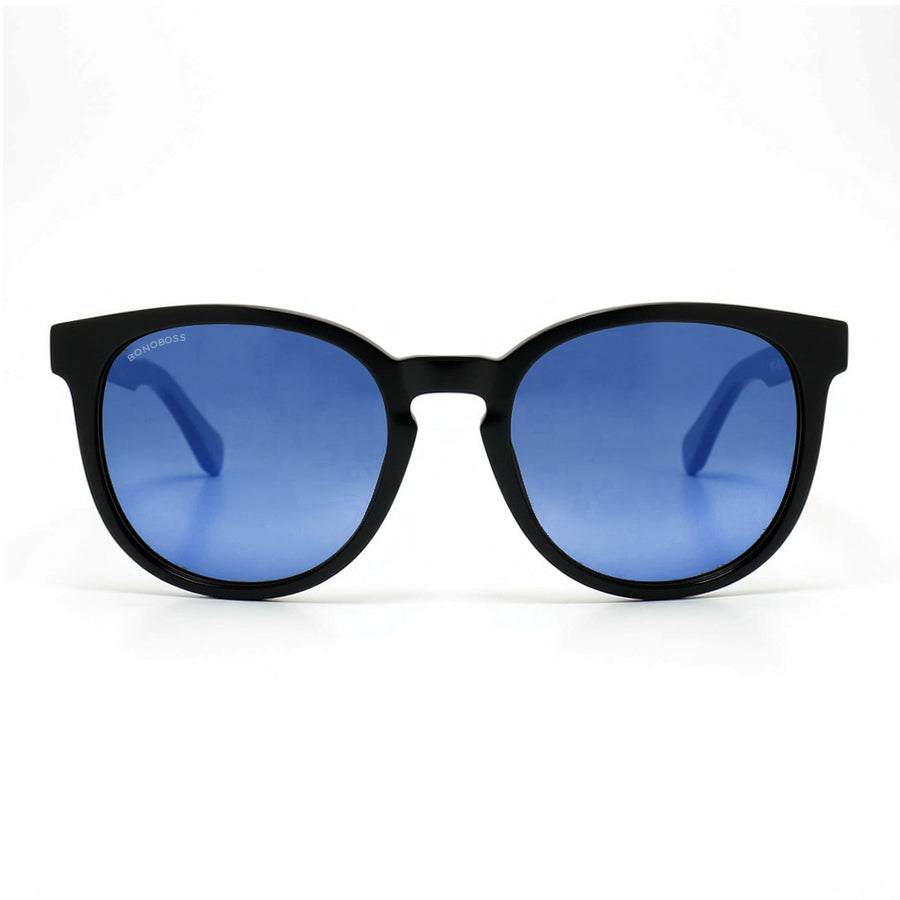 Meli Dark anteojos de sol cristal degradé azul de frente con madera natural #color_degrade-azul