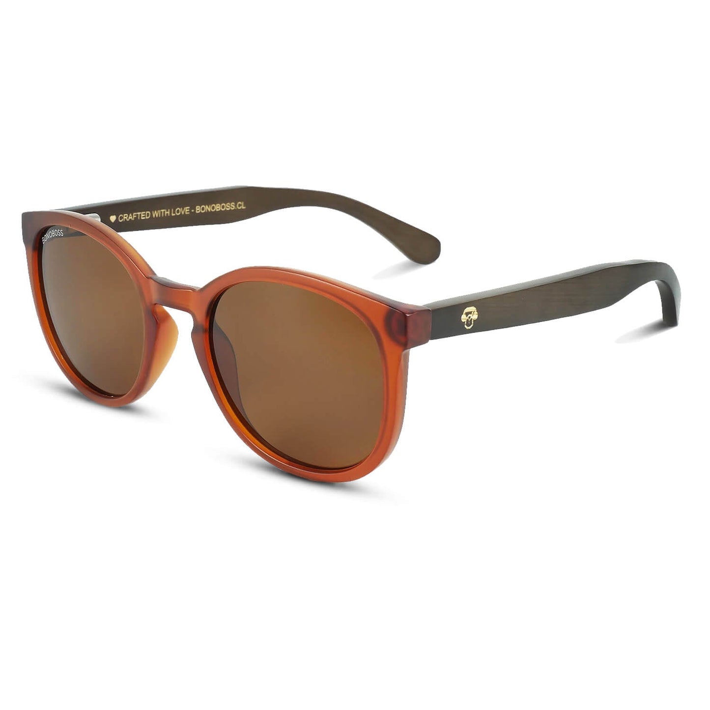 Frontal Meli Wine lentes de sol hombre café chocolate plástico reciclado #color_brown