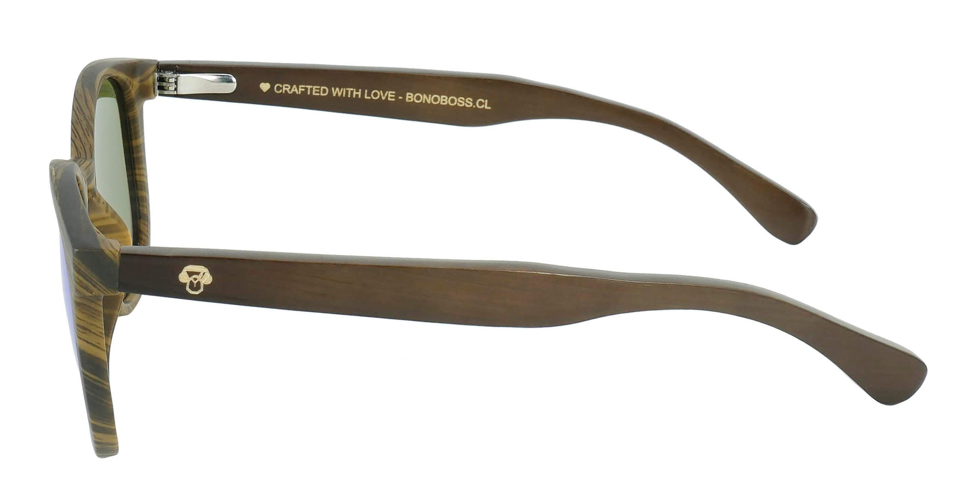 Meli Ebony lentes polarizados espejado azul brillante vista oblicua patas de madera #color_espejado-azul