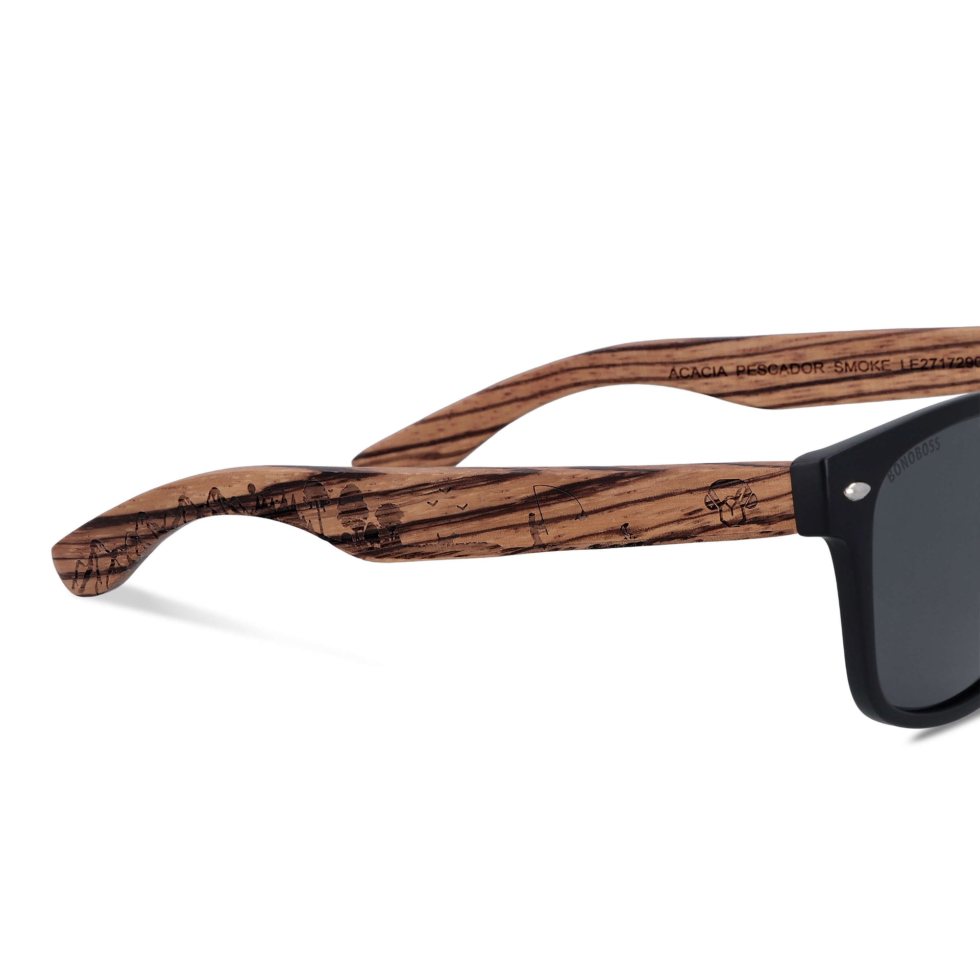 anteojos de sol rectangulares polarizados negros pata de madera  para hombre y mujer con lentes de color negro #color_fisherman