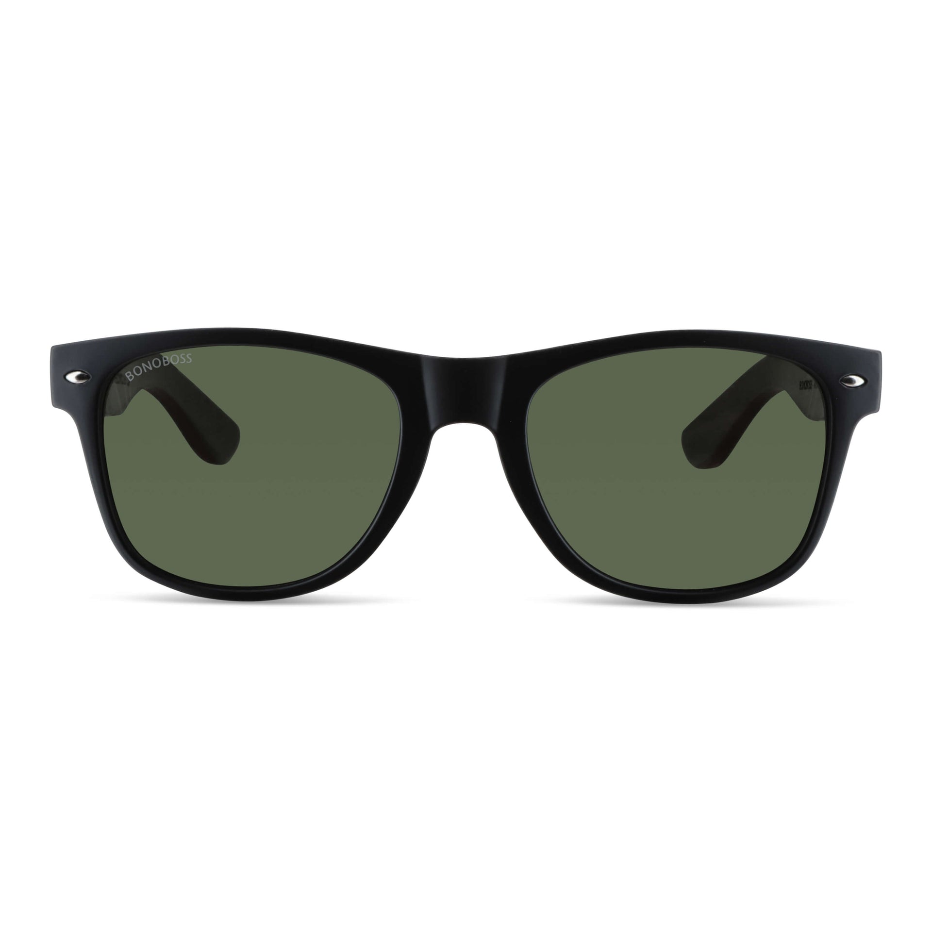 acacia anteojos wayfarer rayban de plastico reciclado bonoboss regalo corporativo con madera natural de color y color de marco negro vista frontal y lentes de color g15 polarizadas #color_g15