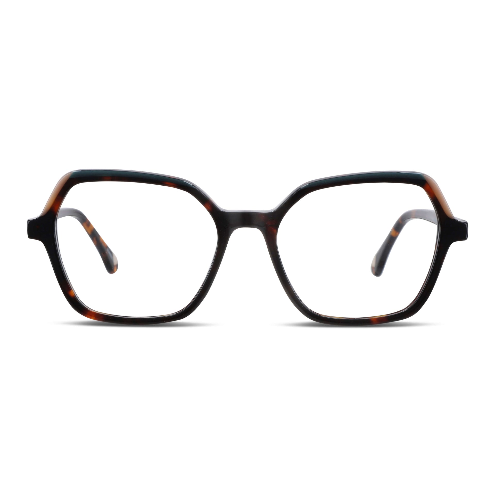 anteojos opticos octagonales de color carey para mujer y hombre de cara redonda receta grande, vista frontal. Anteojos perfectos para cristales multifocal bifocal adelgazado filtro azul #color_carey