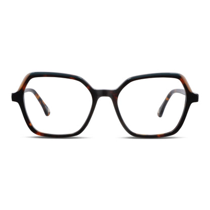 anteojos opticos octagonales de color carey para mujer y hombre de cara redonda receta grande, vista frontal. Anteojos perfectos para cristales multifocal bifocal adelgazado filtro azul #color_carey