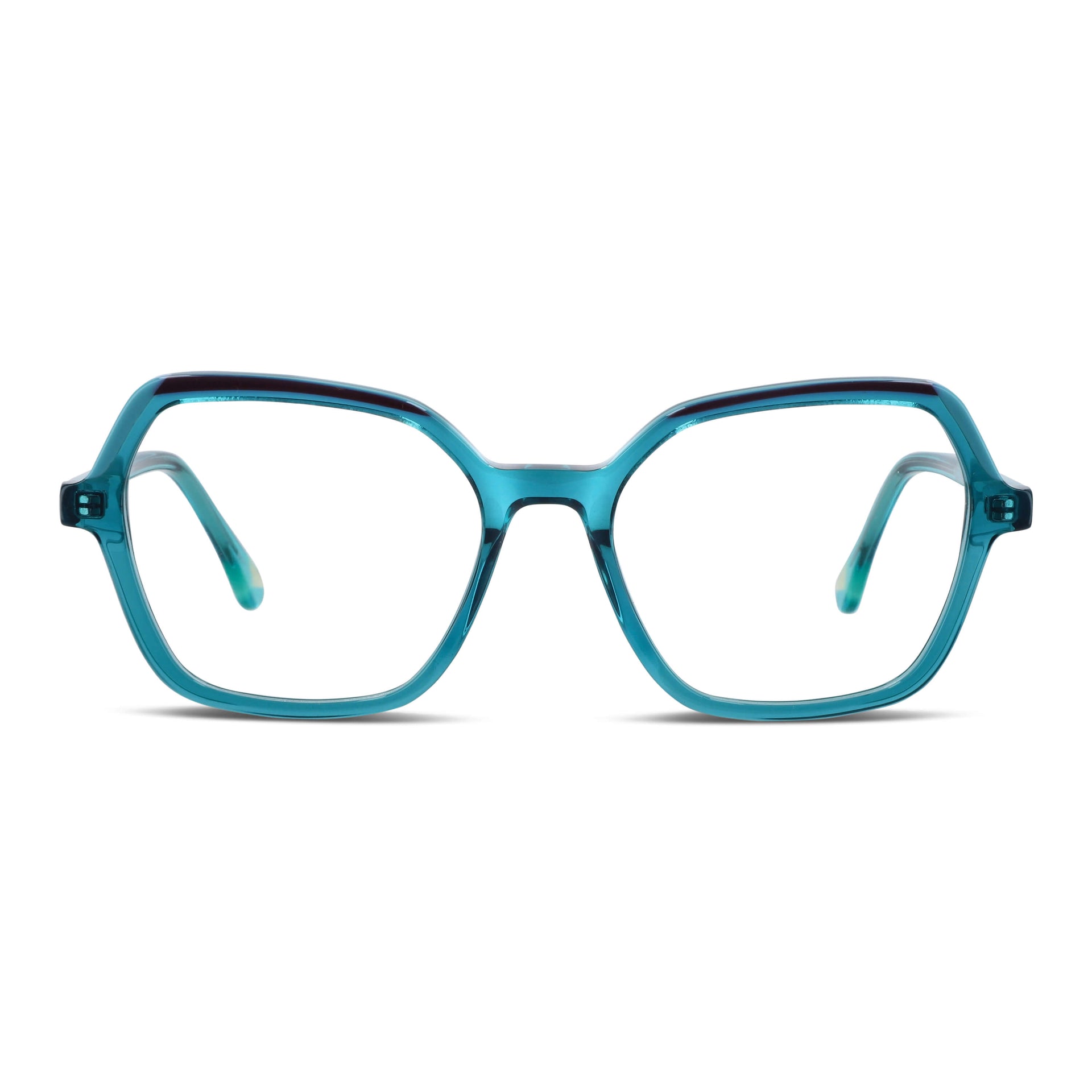 anteojos opticos octagonales de color verde o calipso para mujer y hombre de cara redonda receta grande, vista frontal. Anteojos perfectos para cristales multifocal bifocal adelgazado filtro azul #color_calipso