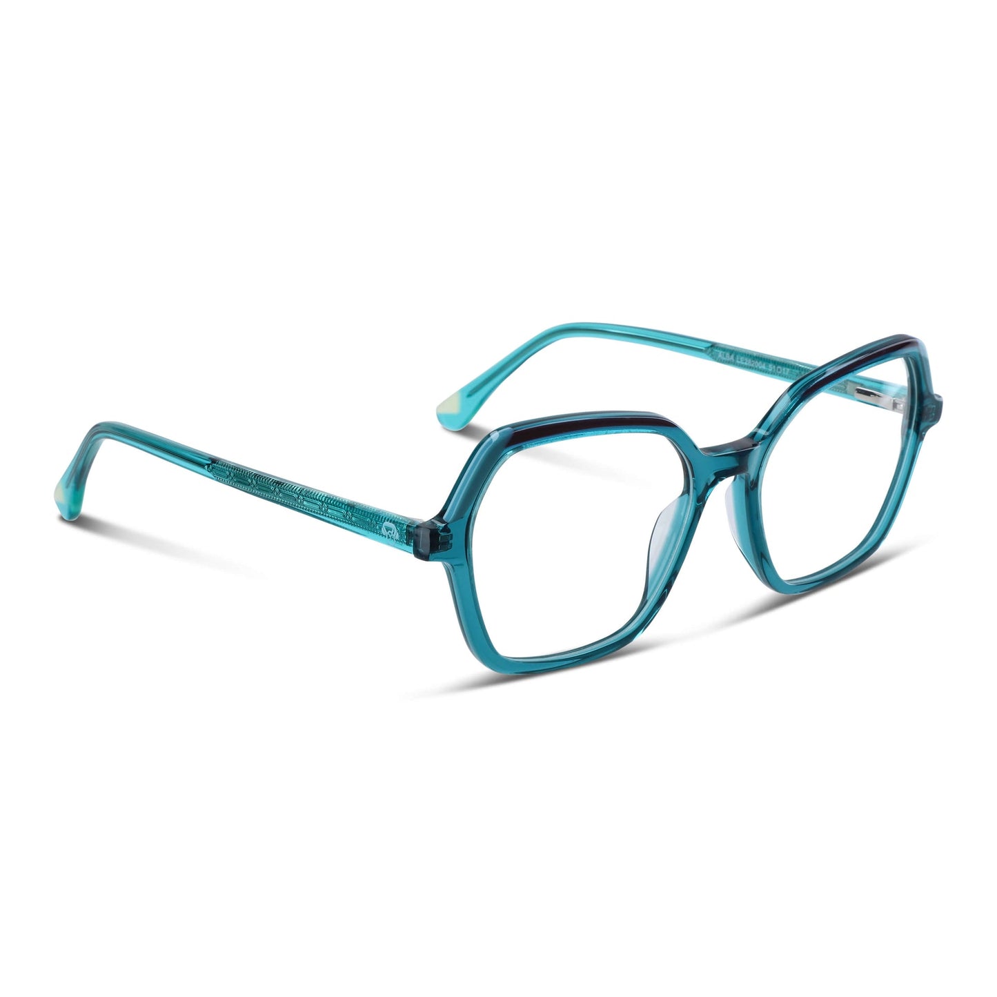 anteojos opticos octagonales de color verde o calipso para mujer y hombre de cara redonda receta grande, vista angulada o lateral. Anteojos perfectos para cristales multifocal bifocal adelgazado filtro azul#color_calipso