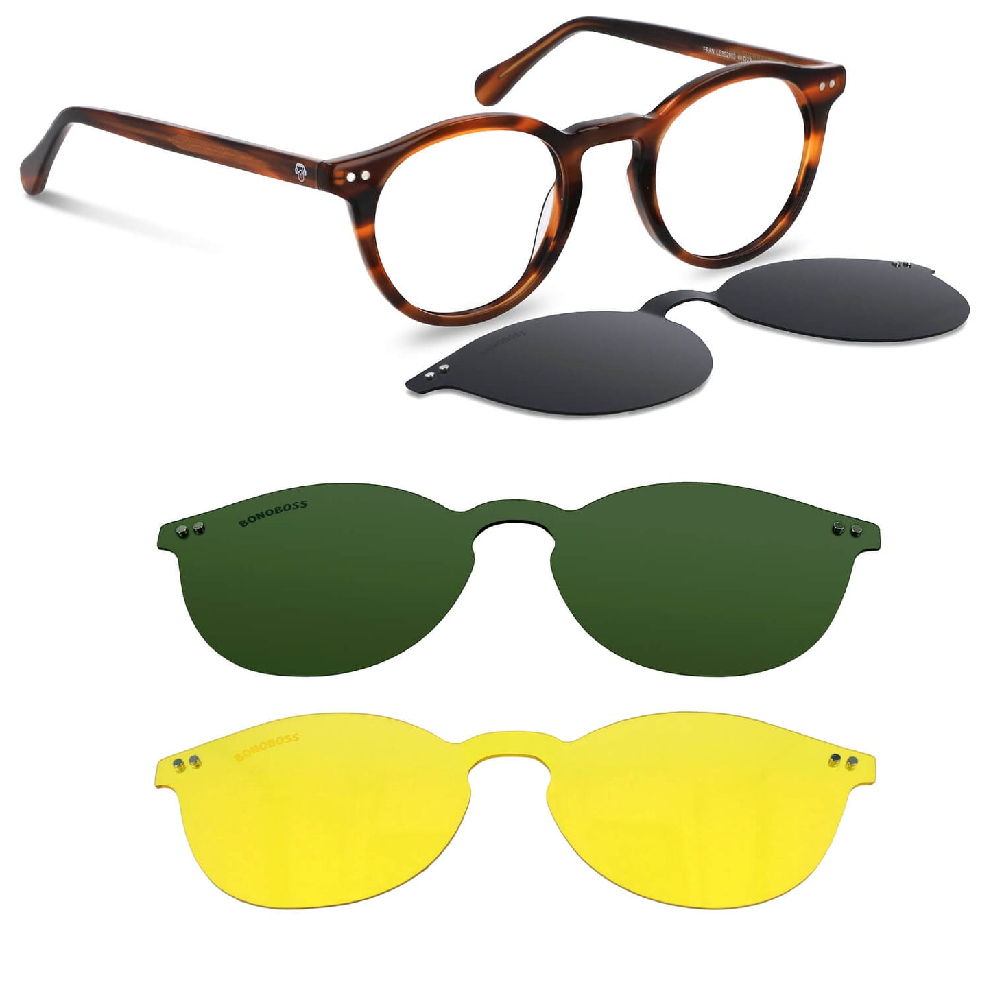 Fran Clip Sol lentes clip on carey tortoise vista frontal diseño universal #color_carey