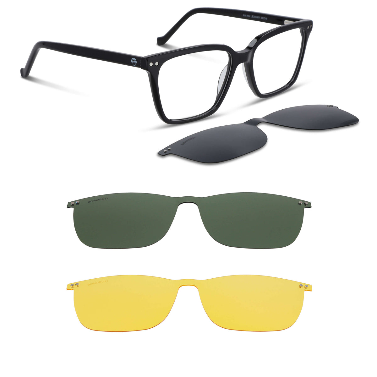 Kai Kai Clip lentes con imán color negro de frente con imán premium #color_negro