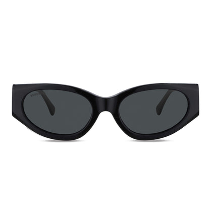 anteojos lentes de sol agatados para mujer de cara redonda grande polarizados con o sin receta optica vista frontal con lentes negros oscuros de color #color_negro