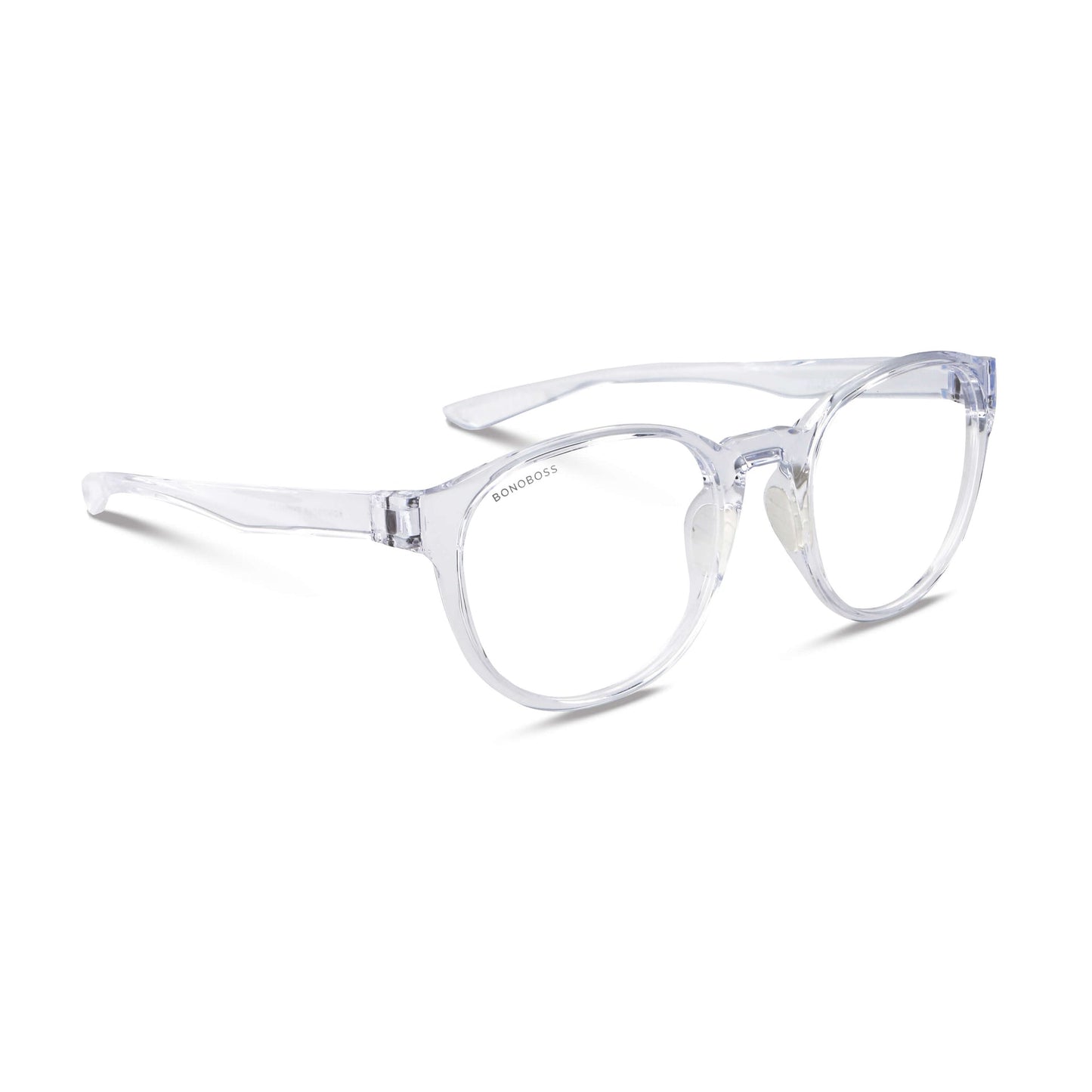 anteojos ópticos gafas con o sin receta optica armazones de plastico reciclado o acetato sustentable de color transparente vista lateral #color_transparente
