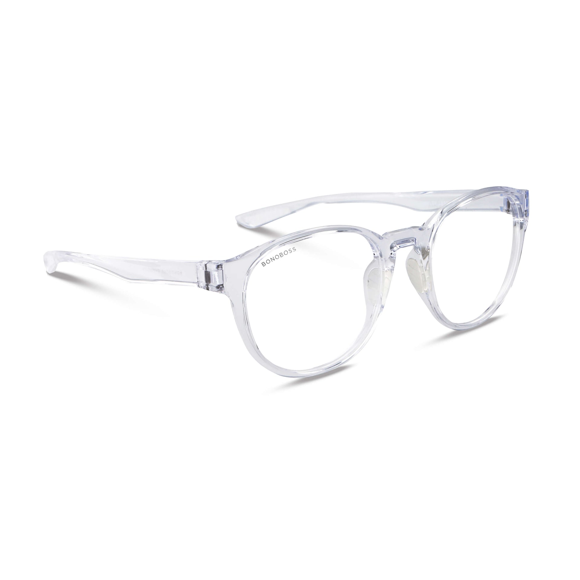 anteojos ópticos gafas con o sin receta optica armazones de plastico reciclado o acetato sustentable de color transparente vista lateral #color_transparente