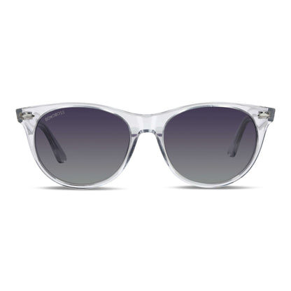 Hanga Roa anteojos de sol marco transparente de frente con madera natural #color_transparente