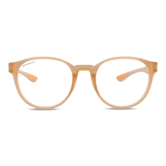 anteojos ópticos gafas con o sin receta optica armazones de plastico reciclado o acetato sustentable de color durazno vista frontal #color_peach