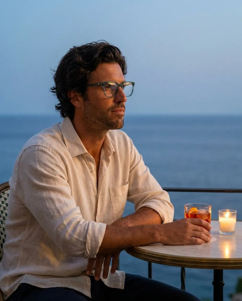 Bonoboss Selknam Clip Sol Verde - modelo aperitivo atardecer terraza blue hour #editorial_lifestyle2 #color_verde