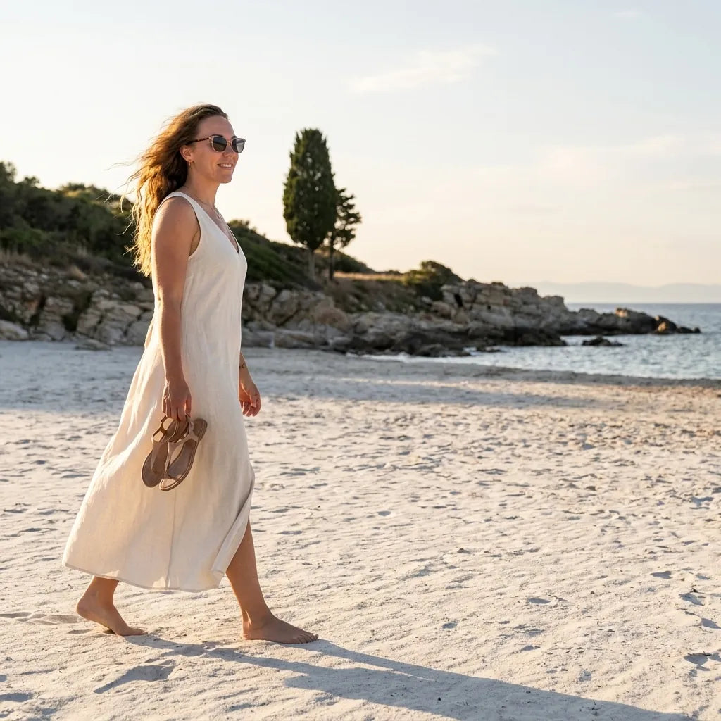 Bonoboss Demi Clip Sol Rose - modelo playa atardecer caminata golden hour #editorial_lifestyle3 #color_rosado
