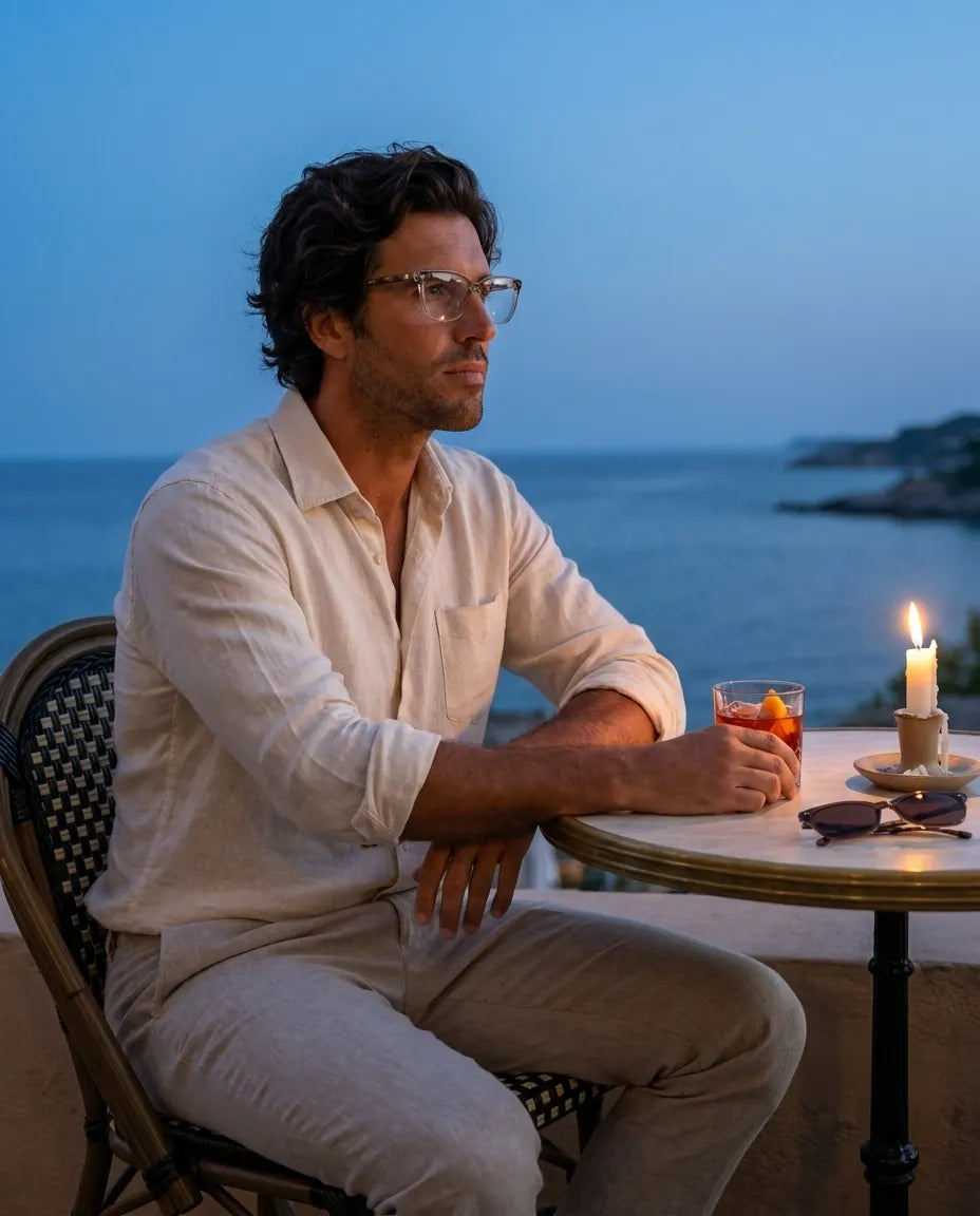 Bonoboss Demi Clip Sol Champagne - modelo aperitivo atardecer terraza blue hour #editorial_lifestyle4 #color_champagne