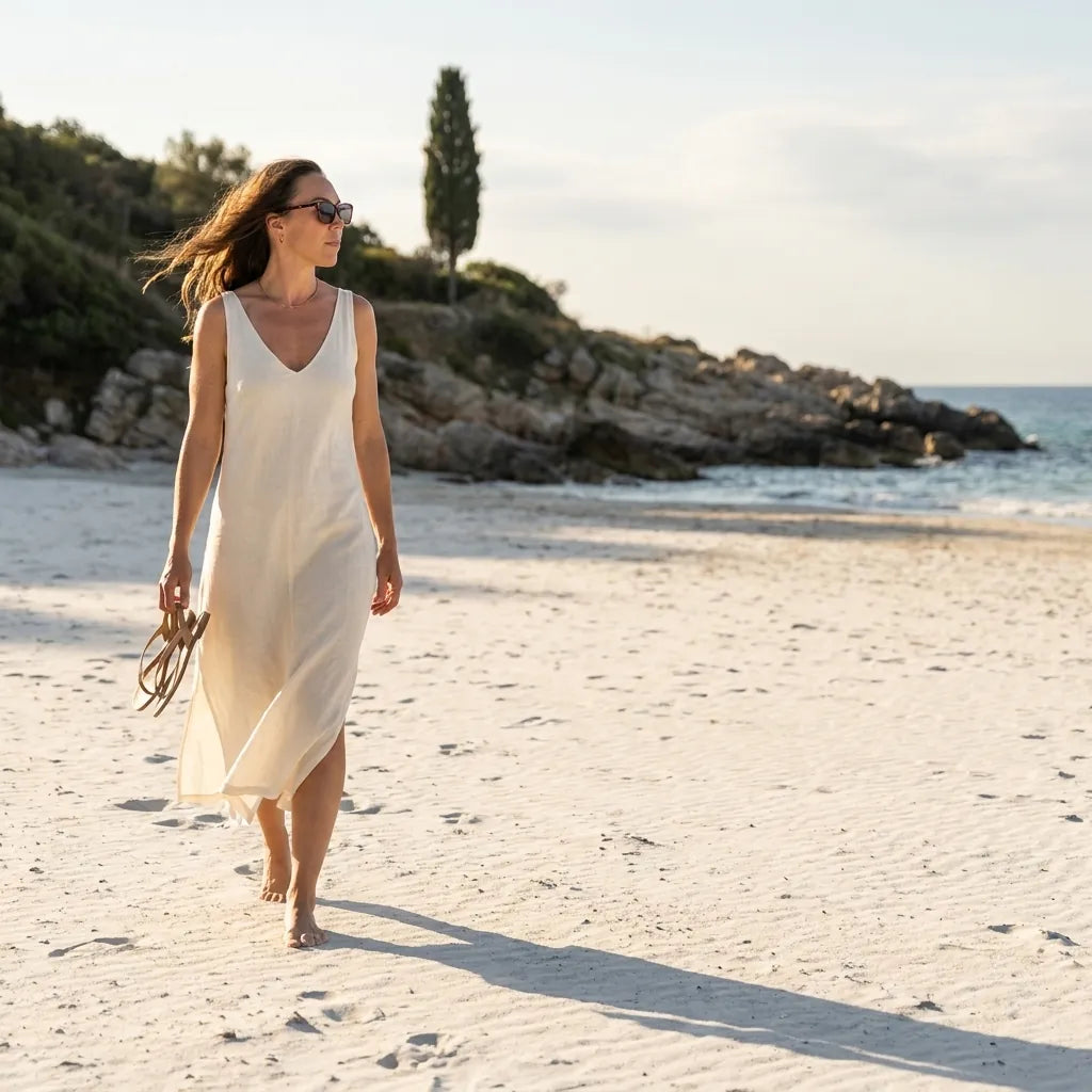 Bonoboss Demi Clip Sol Red - modelo playa atardecer caminata golden hour #editorial_lifestyle3 #color_rojo