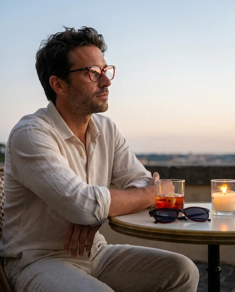 Bonoboss Demi Clip Sol Red - modelo aperitivo atardecer terraza blue hour #editorial_lifestyle4 #color_rojo