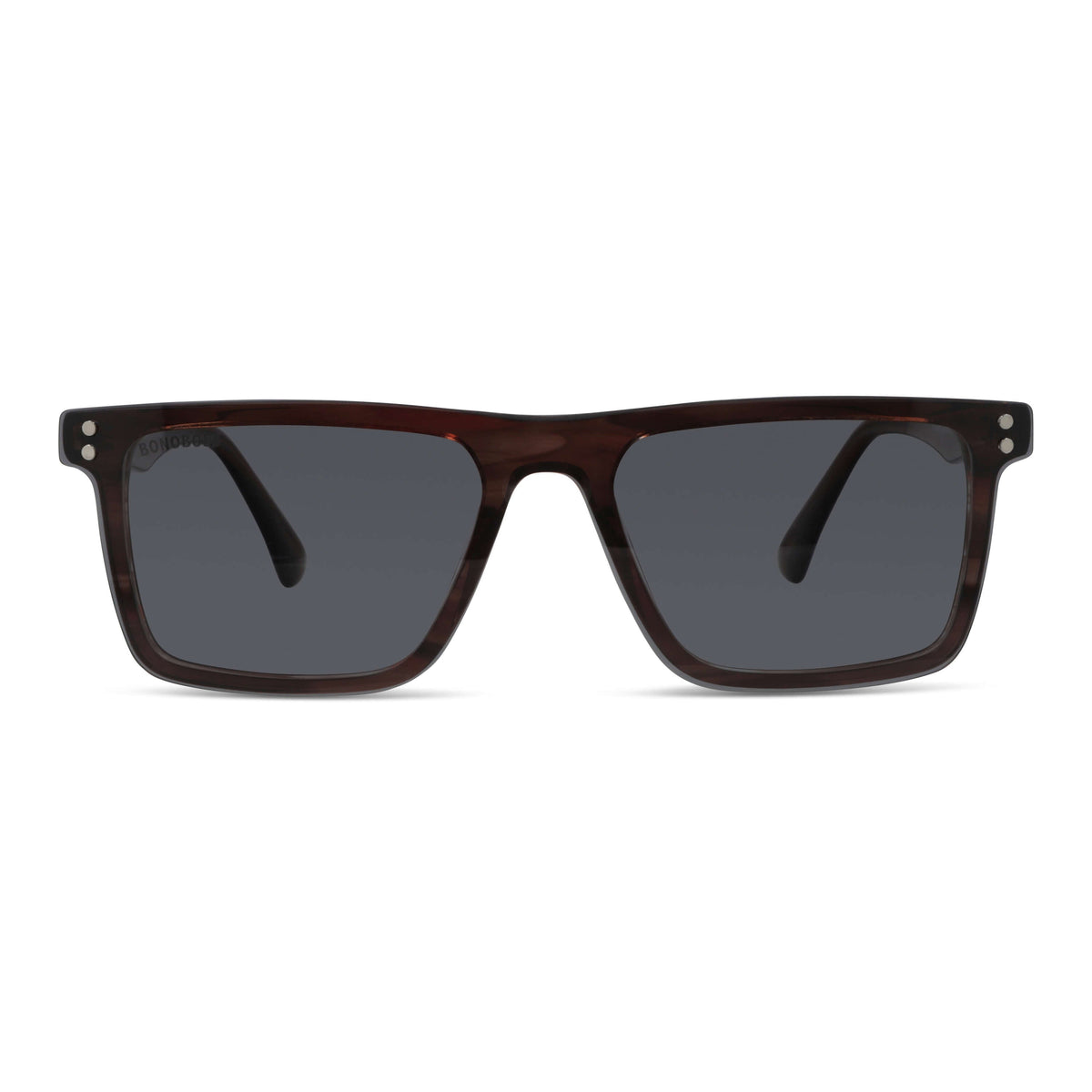 Vista angulada de Atlas anteojos de sol café para hombre y mujer #color_brown