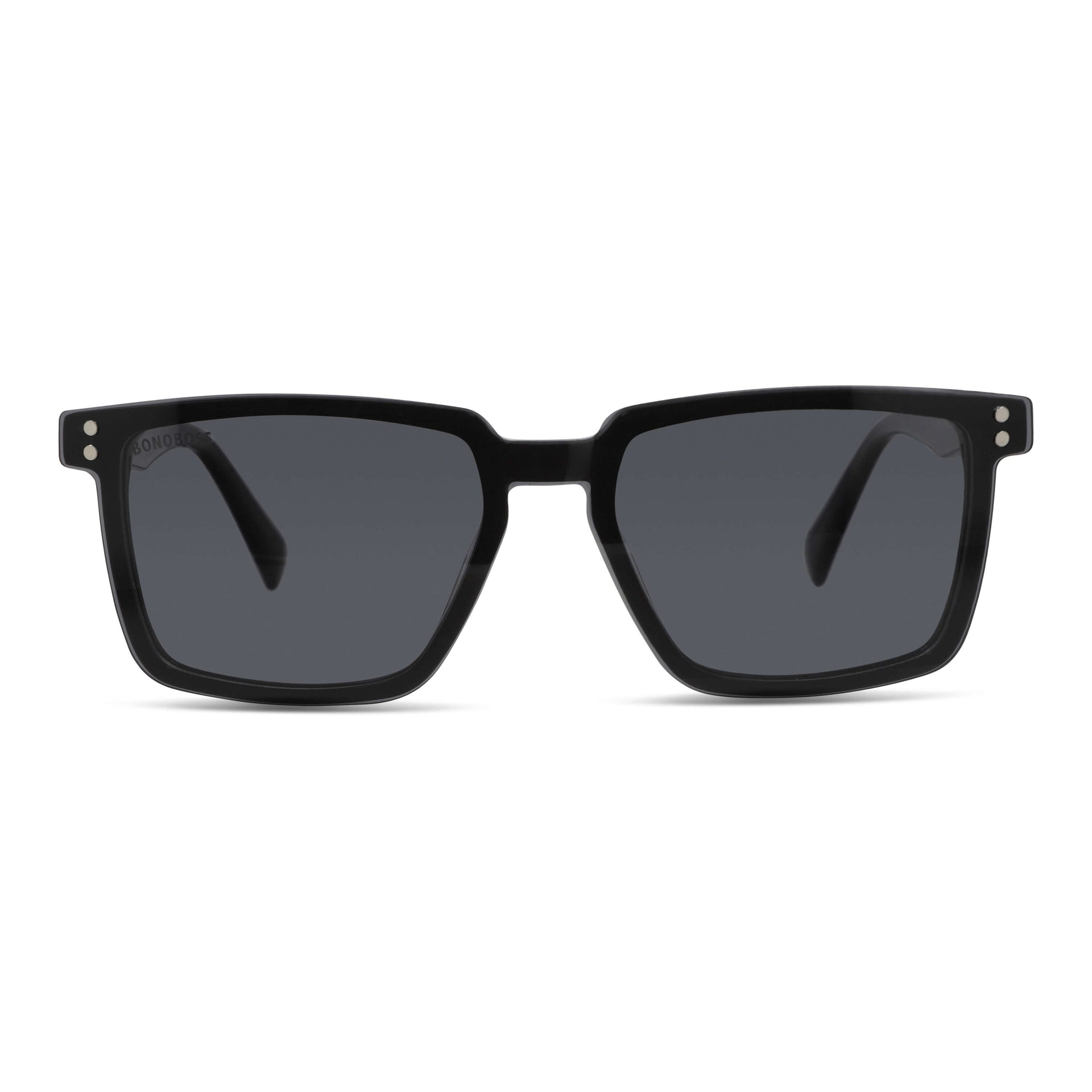 armazones opticos con clip de sol polarizado rectangulares marco optico acetato sustentable biodegradable para hombre y mujer de cara redonda grande vista frontal de color #color_negro