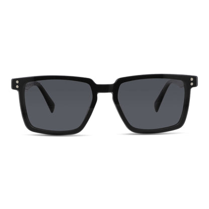 armazones opticos con clip de sol polarizado rectangulares marco optico acetato sustentable biodegradable para hombre y mujer de cara redonda grande vista frontal de color #color_negro
