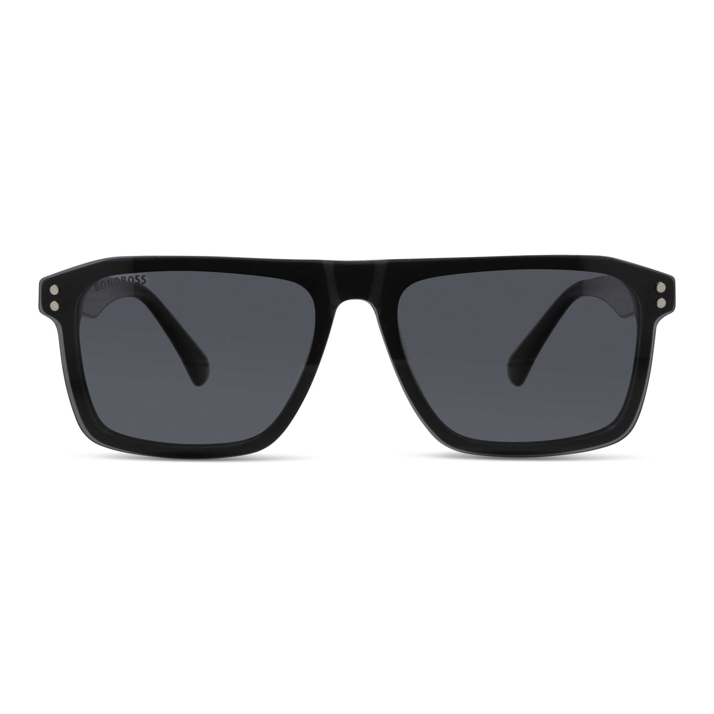 anteojos armazones marcos opticos con clip de sol polarizado rectangulares grandes en acetato sustentable biodegradable una vista frontal del color #color_negro
