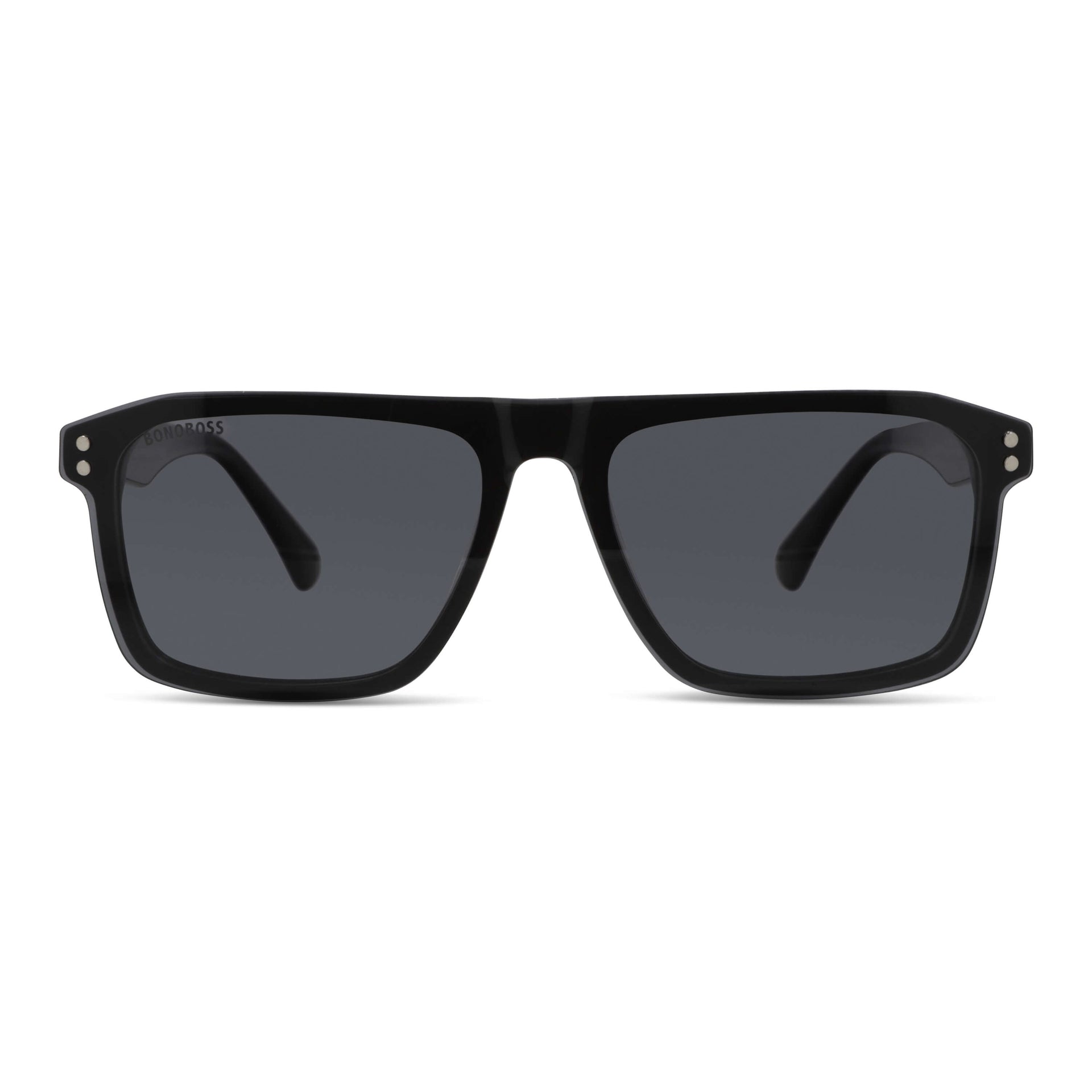 anteojos armazones marcos opticos con clip de sol polarizado rectangulares grandes en acetato sustentable biodegradable una vista frontal del color #color_negro