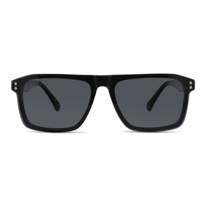 anteojos armazones marcos opticos con clip de sol polarizado rectangulares grandes en acetato sustentable biodegradable una vista frontal del color #color_negro