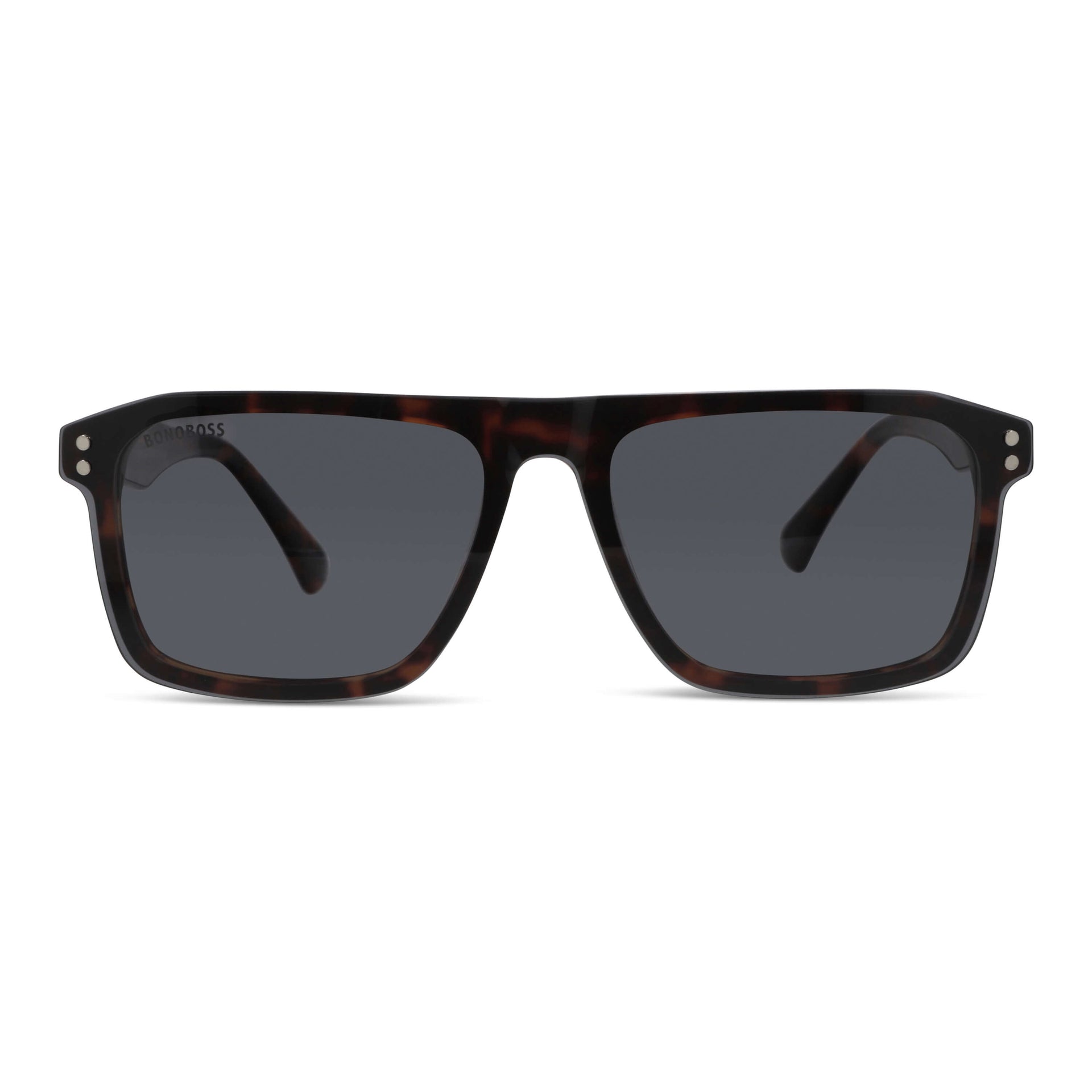 anteojos armazones marcos opticos con clip de sol polarizado rectangulares grandes en acetato sustentable biodegradable una vista frontal con clip del color #color_carey