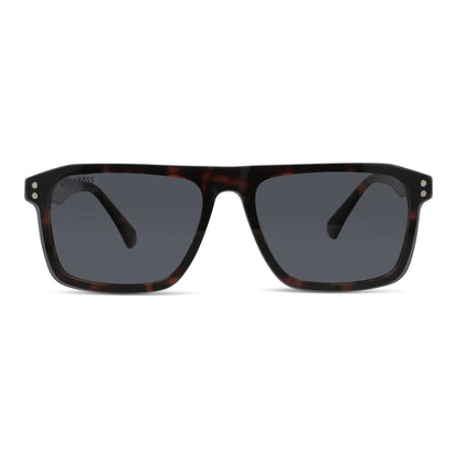 anteojos armazones marcos opticos con clip de sol polarizado rectangulares grandes en acetato sustentable biodegradable una vista frontal con clip del color #color_carey
