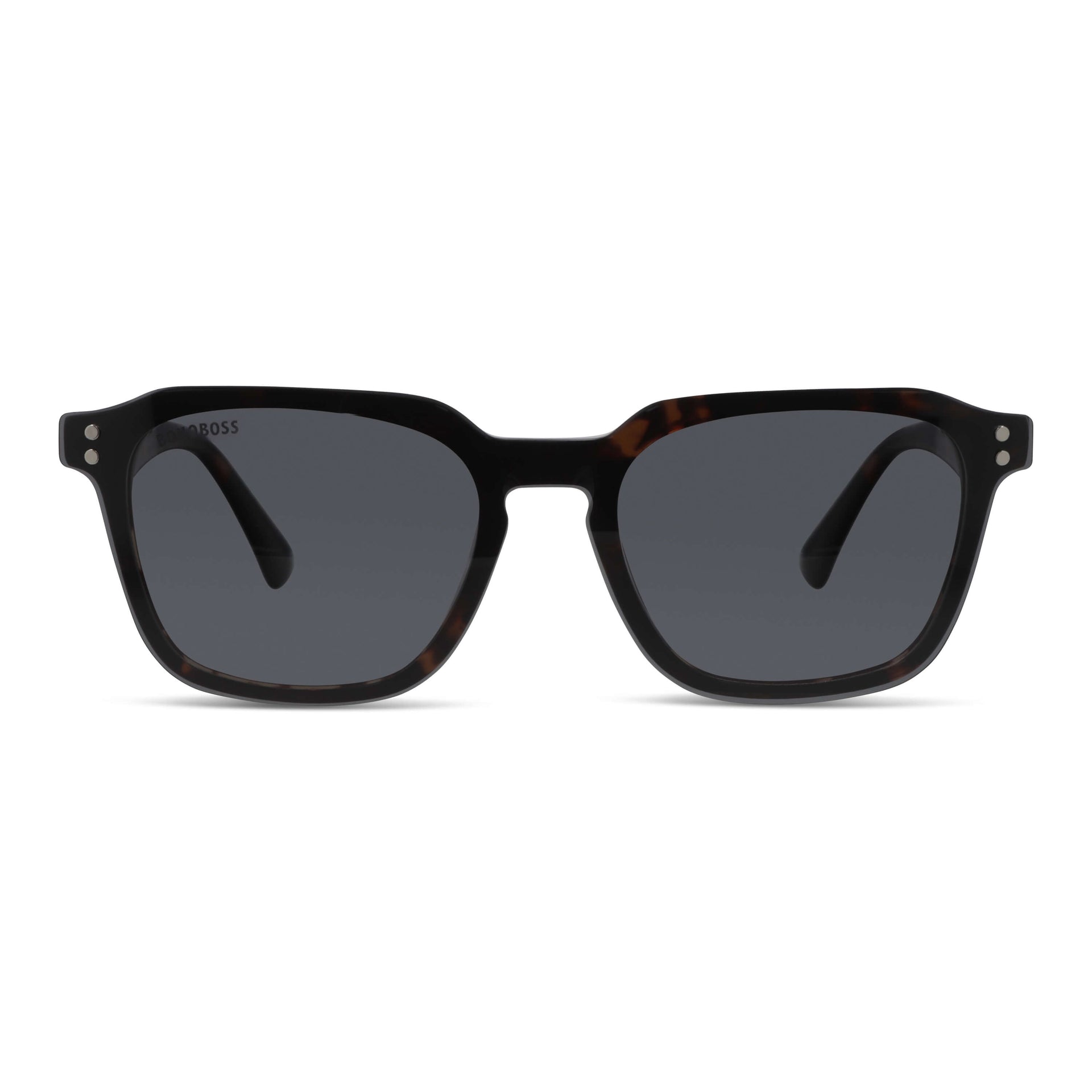 armazón óptico con clip de sol polarizado geometrico marco optico acetato sustentable biodegradable para hombre y mujer de cara ovalada grande vista frontal de color #color_carey