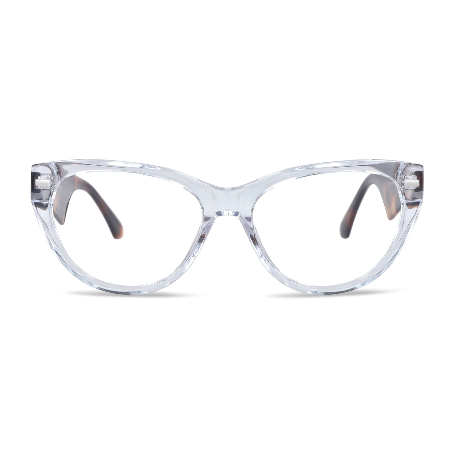 anteojos gafas opticas lentes armazones clip sol polarizado plastico acetato sustentable reciclado con receta moda hombre mujer vista frontal marcos opticos para mujer de cara redonda grande con clip de sol polarizado #color_transparente-carey