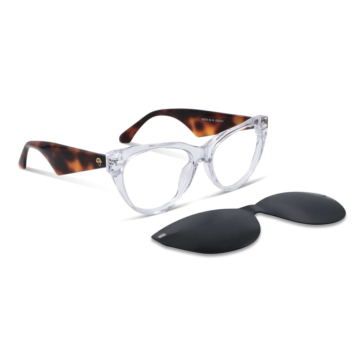 Vesta lentes clip on vista frontal diseño universal #color_transparente #foto_frontal