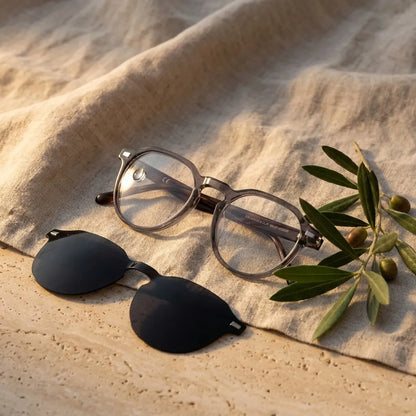 Bonoboss Galápagos Clip Sol Transparente - bio-acetato sustentable olivo lino natural #editorial_sustentabilidad #color_transparente