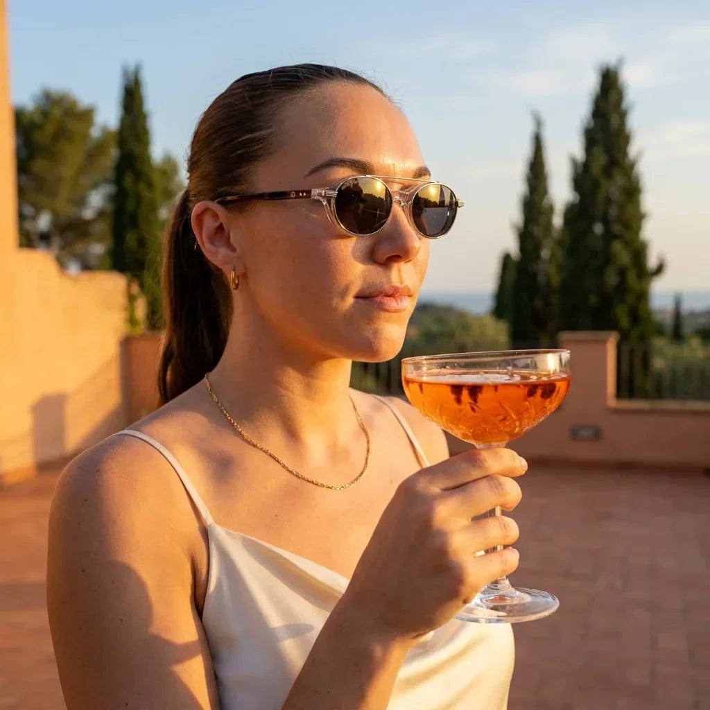 Bonoboss Capri Clip Sol Transparente - modelo mujer atardecer aperitivo #editorial_lifestyle4 #color_transparente