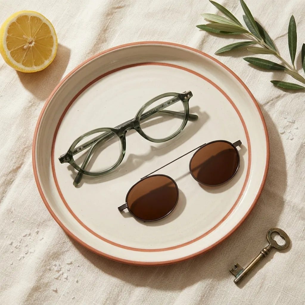 Bonoboss Capri Clip Sol Verde - detalle producto flatlay editorial riviera #editorial_armazon #color_verde