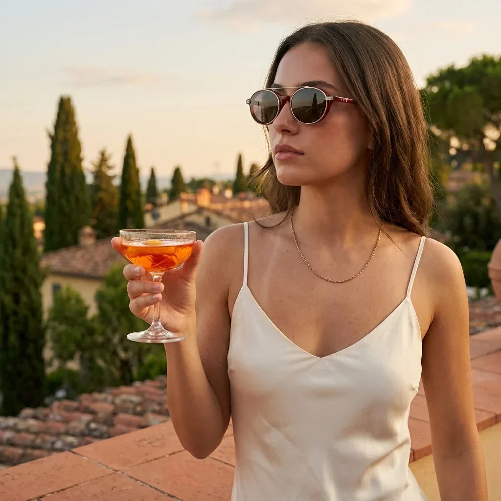 Bonoboss Capri Clip Sol Rojo - modelo mujer atardecer aperitivo #editorial_lifestyle4 #color_rojo