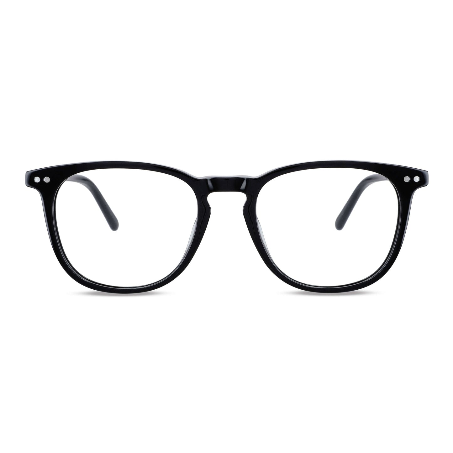 marcos opticos redondos para hombre y mujer con clip de sol polarizado marca bonoboss sustentable mayorista de opticas vista frontal #color_negro